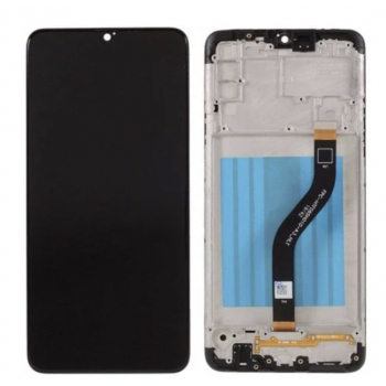 Дисплей (экран) для Samsung A215 Galaxy A21 + touchscreen, черный, с передней панелью, копия хорошего качества