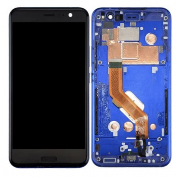 Дисплей (экран) для HTC U11 + тачскрин, черный, с передней панелью голубого цвета, Amazing Silver, оригинал (Китай) со шлейфом сканера отпечатка пальц