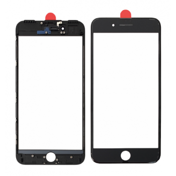 Стекло (для ремонта дисплея) для iPhone 7 Plus, черное, с рамкой, с OCA-пленкой