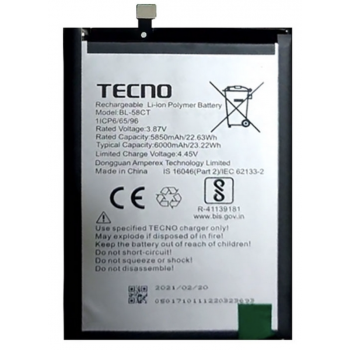 Аккумуляторная батарея (АКБ) для Tecno BL-58CT (Spark 7), оригинал Китай 6000 mAh