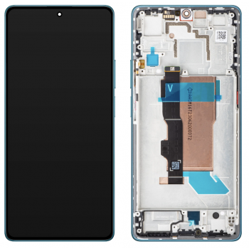 Дисплей для Xiaomi Poco F5 чорний, Amoled, оригінал PRC переклеєне скло, з рамкою синього кольору, Blue
