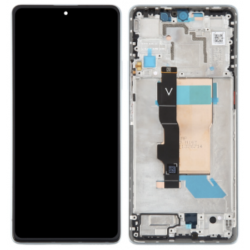 Дисплей для Xiaomi Poco F5 чорний, Amoled, оригінал PRC переклеєне скло, з рамкою білого кольору, White