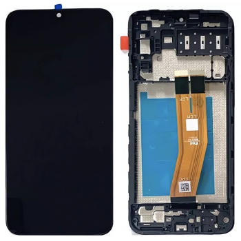 Дисплей (екран) для Samsung A145 Galaxy A14 4G, чорний, жовтий шлейф, з передньою панеллю