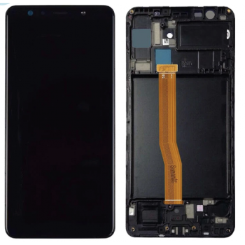 Дисплей (екран) для Samsung A750 Galaxy A7 2018, чорний, OLED, з передньою панеллю