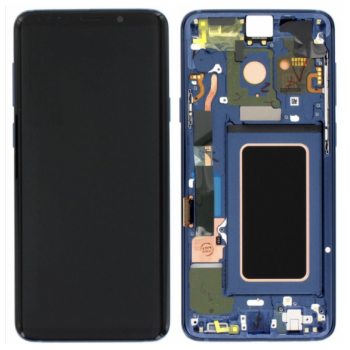 Дисплей (екран) для Samsung G965 Galaxy S9+ чорний, TFT, з рамкою синього кольору, Coral Blue
