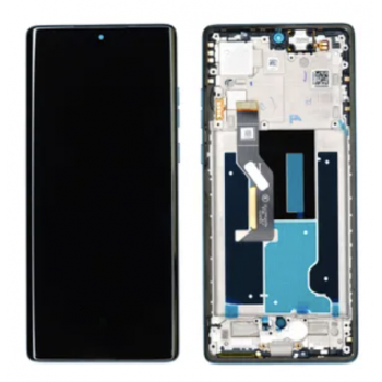 Дисплей (екран) для Motorola XT2429 Edge 50 Fusion чорний, P-OLED, оригінал PRC, з рамкою блакитного кольору, Marshmallow Blue