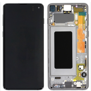 Дисплей (экран) для Samsung G973 Galaxy S10 + тачскрин, черный, с передней панелью, оригинал, переклеено стекло