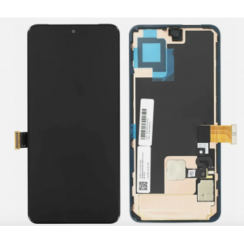 Дисплей (екран) для Google Pixel 8 чорний, OLED, оригінал PRC переклеєне скло, з рамкою, зі шлейфом сканера відбитка пальця