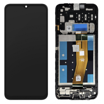 Дисплей (екран) для Samsung A145 Galaxy A14 4G, чорний, жовтий шлейф, оригінал PRC з передньою панеллю