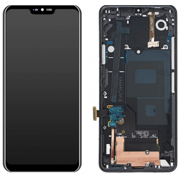 Дисплей (экран) для LG G710 G7 ThinQ/G7 Plus + тачскрин, черный, с передней панелью, New Aurora Black, оригинал (Китай)