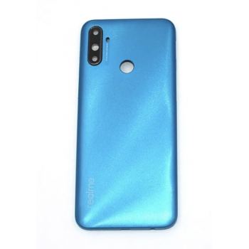 Задняя крышка для Realme C3 (3 камеры) синяя, Frozen Blue, оригинал (Китай) + стекло камеры 