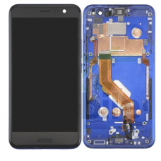 Дисплей (экран) для HTC U11 + тачскрин, черный, с передней панелью синего цвета, Sapphire Blue, оригинал (Китай) со шлейфом сканера отпечатка пальца  